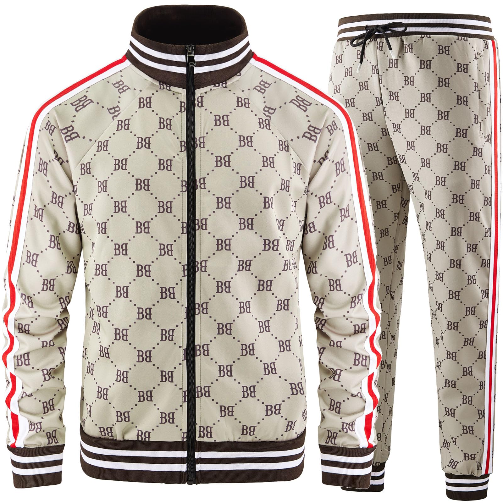 Men's 2-Piece Plaid Tracksuit Set – Khaki