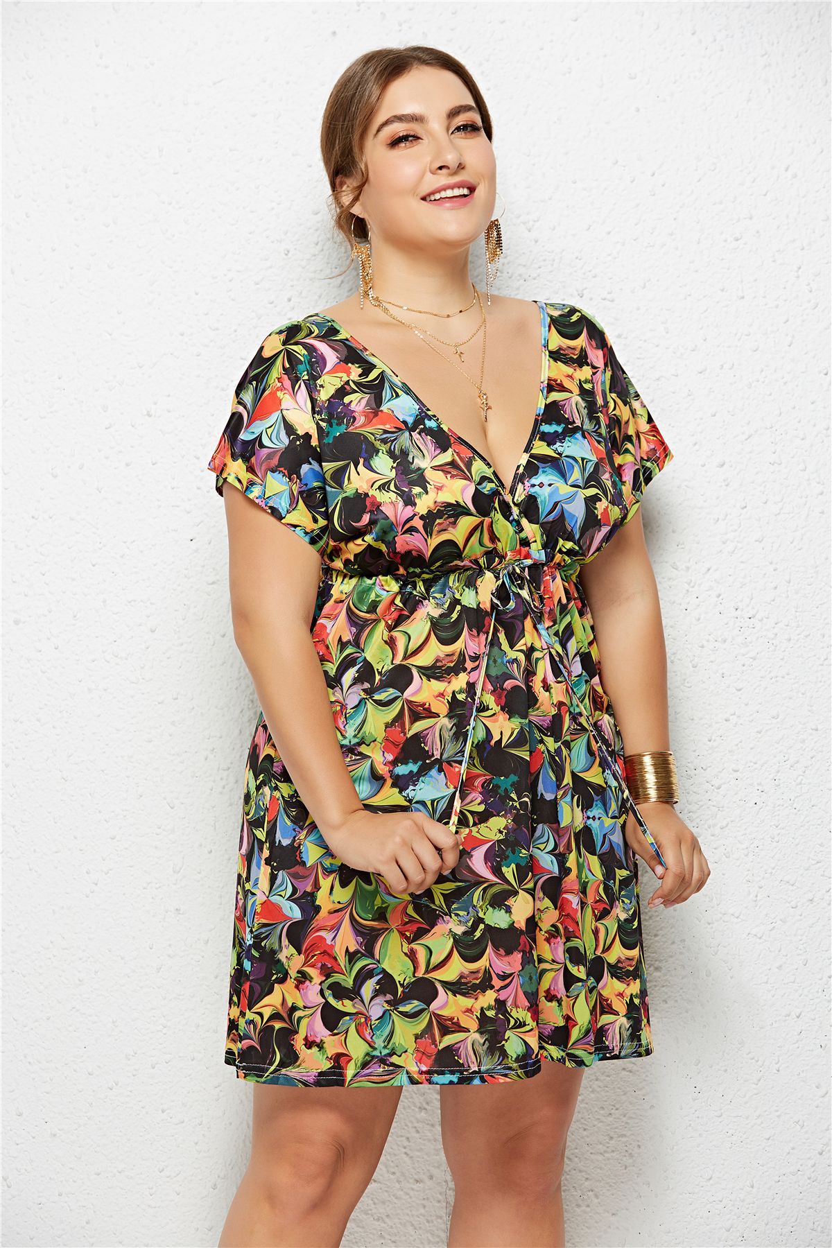The Soirée — Printed Deep V-Neck Wrap Dress