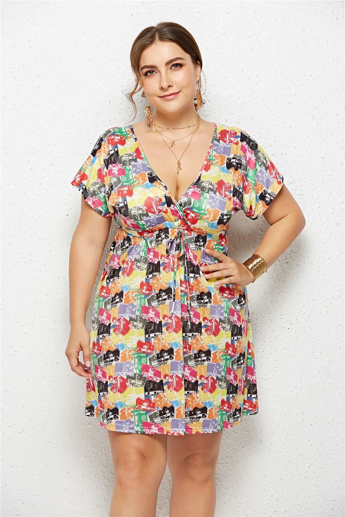 The Soirée — Printed Deep V-Neck Wrap Dress