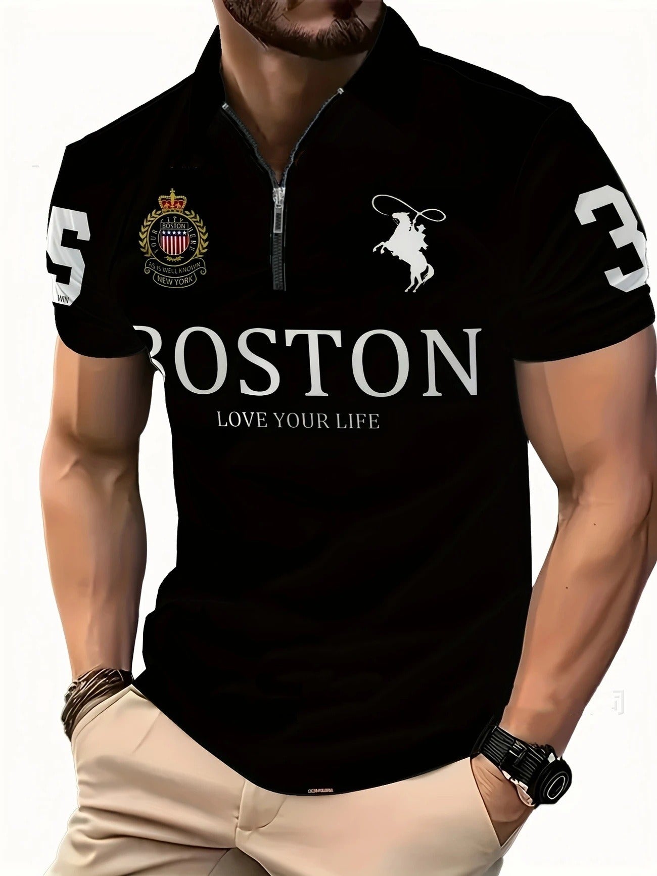 The Graphic — Men's 3D Digital Print Zip-Up Polo Shirt