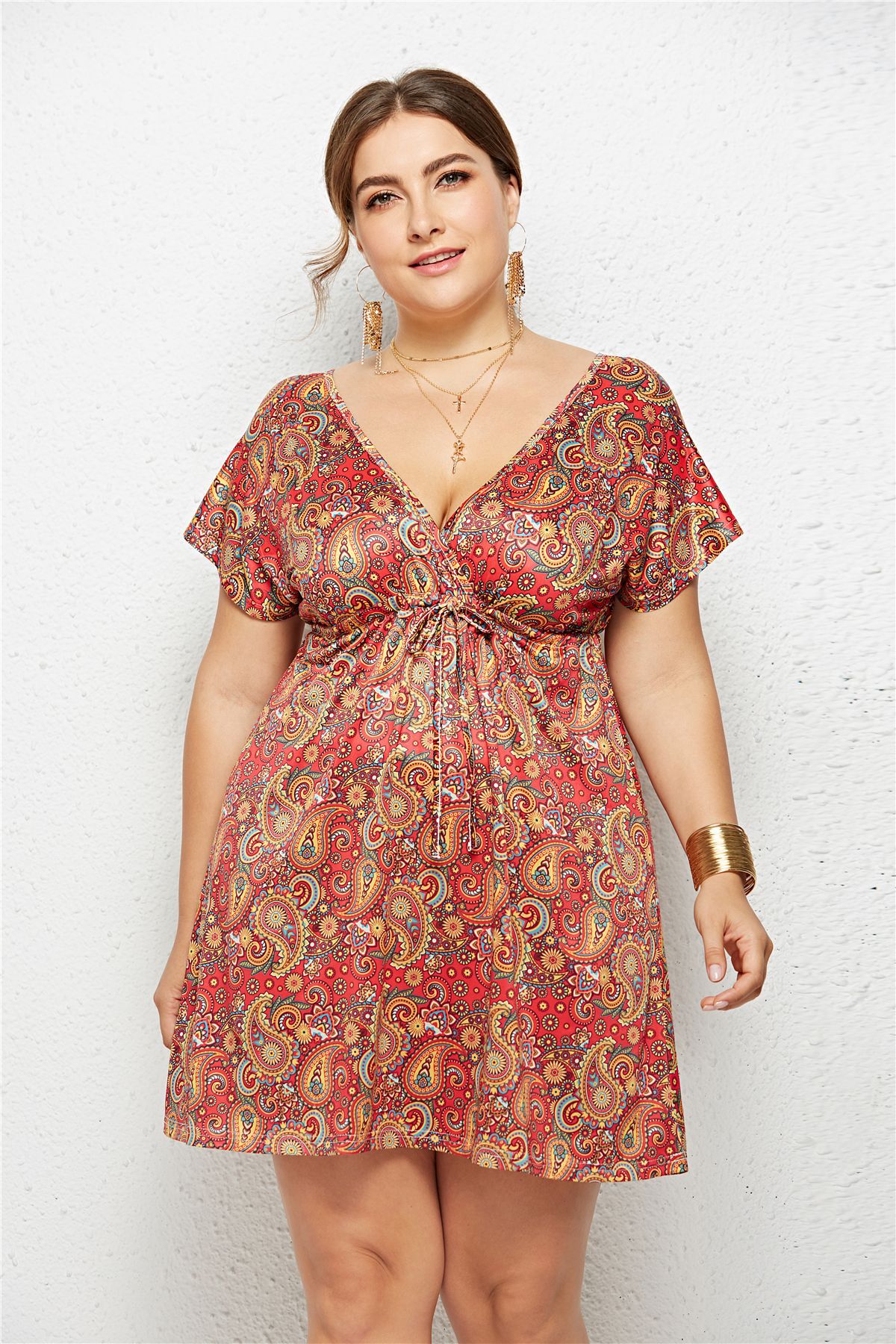 The Soirée — Printed Deep V-Neck Wrap Dress