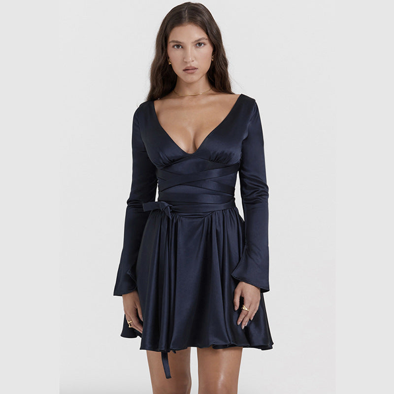 The Mystique — V-Neck Backless Dress with Waist Tie for Effortless Elegance