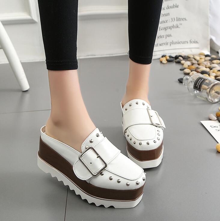 Women's Rivet Wedge Platform Thick Sole Shoes