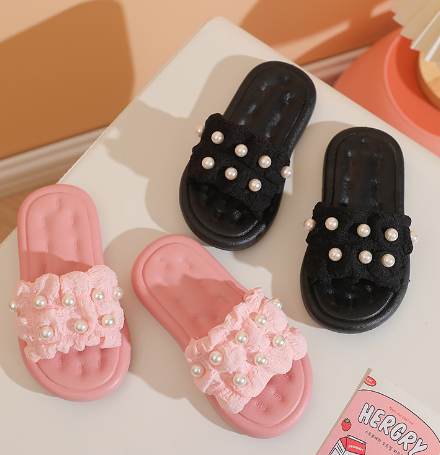 Women's Pearl Detail Fur Slip-On Shoes