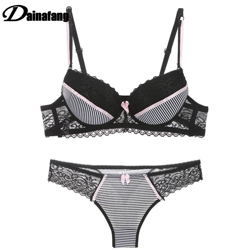 The Dentelle — Striped Lace Bra & Panty Lingerie Set