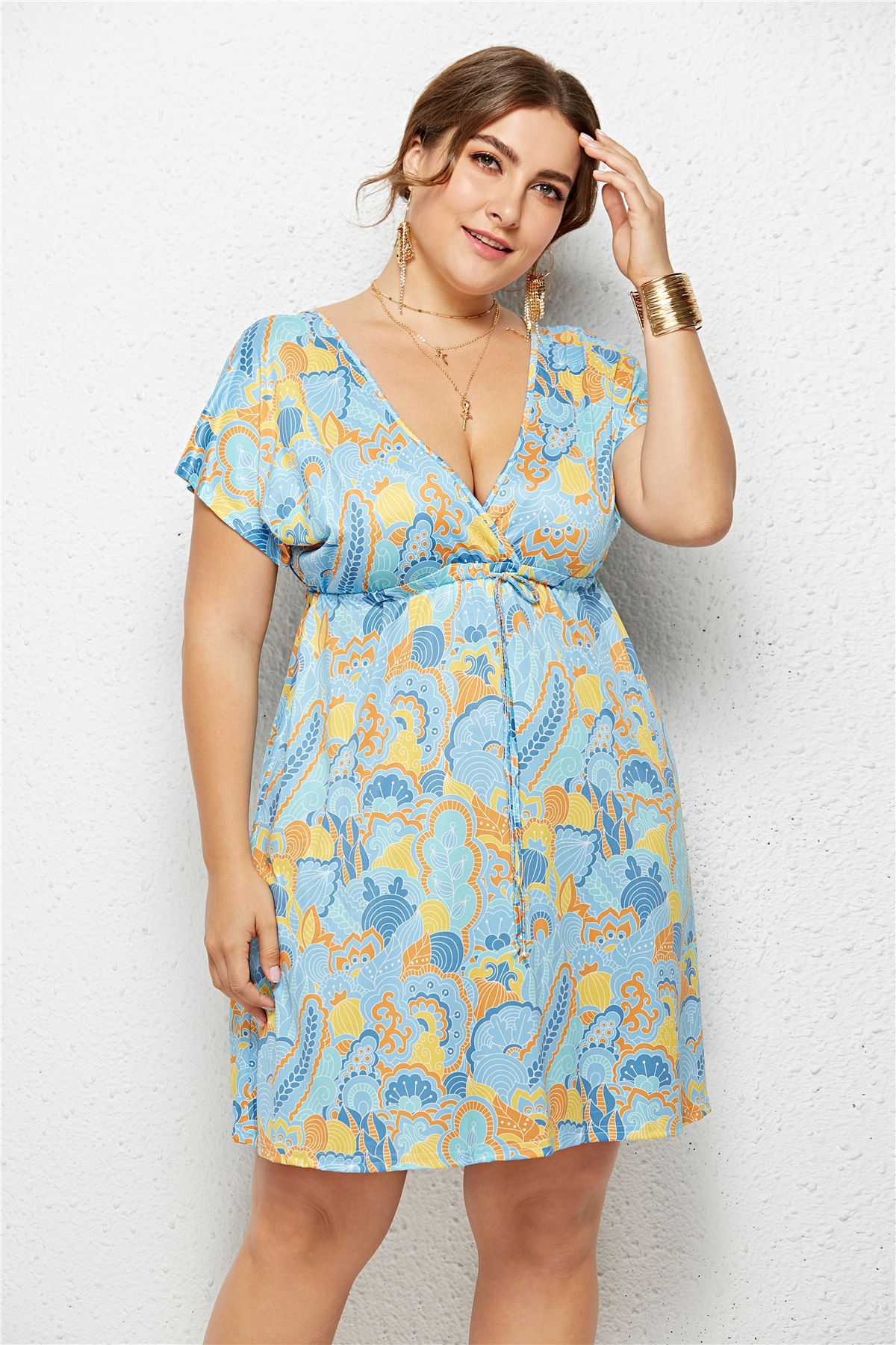 The Soirée — Printed Deep V-Neck Wrap Dress