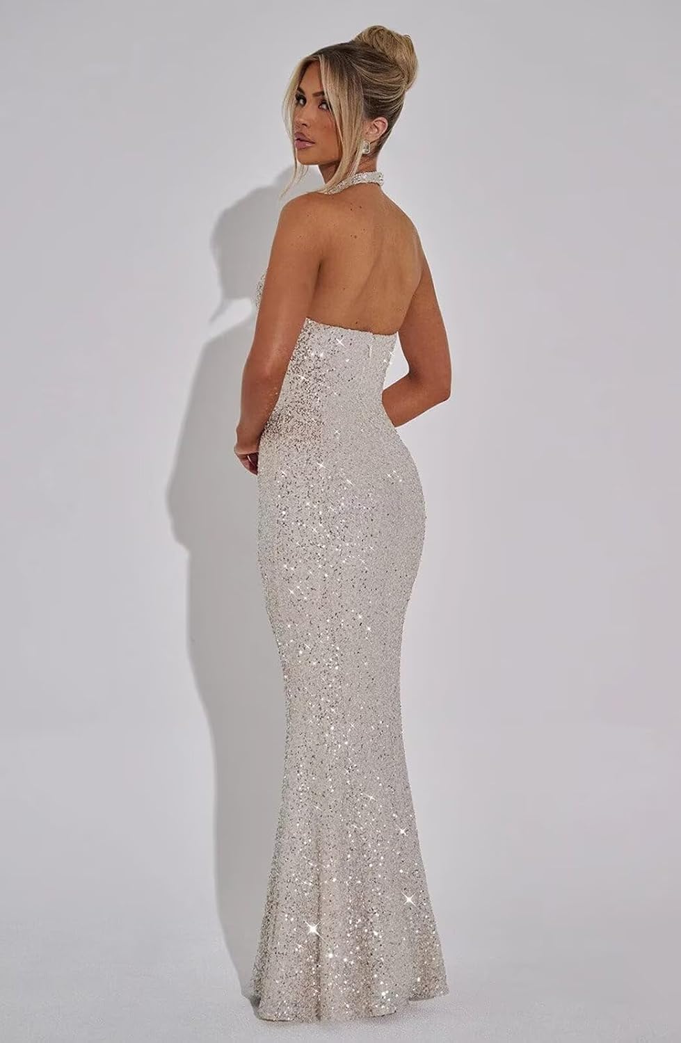 Halter Sequin Prom Dresses for Women Sparkly Corset Mermaid Formal Evening Cocktail Party Gowns Long Dresses for Party