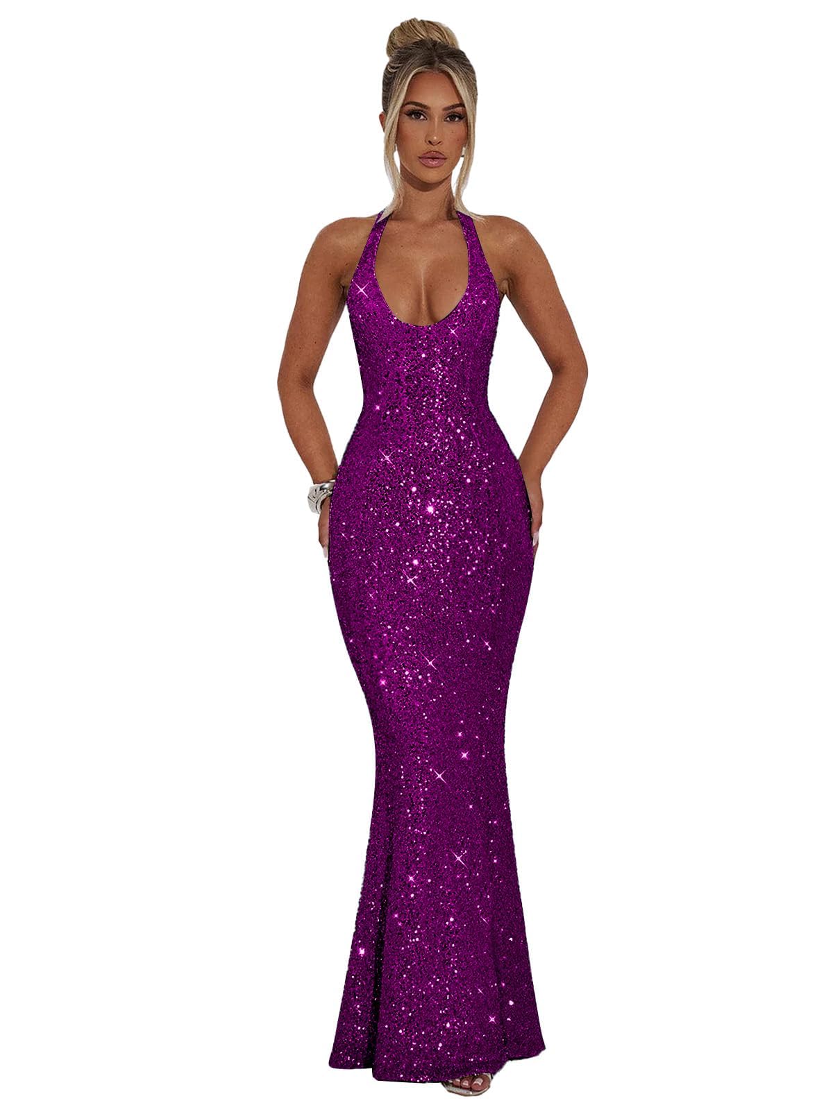 Halter Sequin Prom Dresses for Women Sparkly Corset Mermaid Formal Evening Cocktail Party Gowns Long Dresses for Party