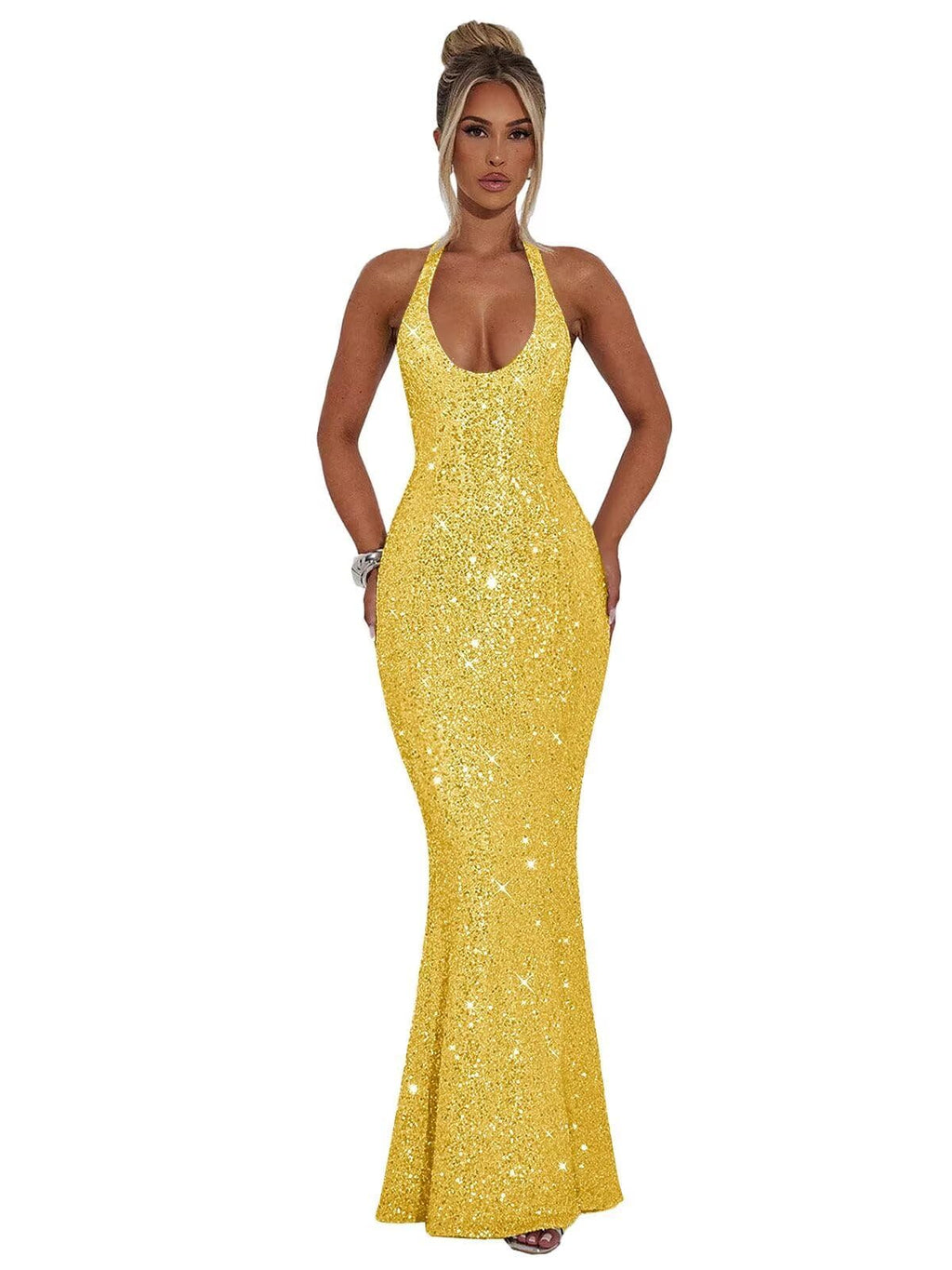 Halter Sequin Prom Dresses for Women Sparkly Corset Mermaid Formal Evening Cocktail Party Gowns Long Dresses for Party
