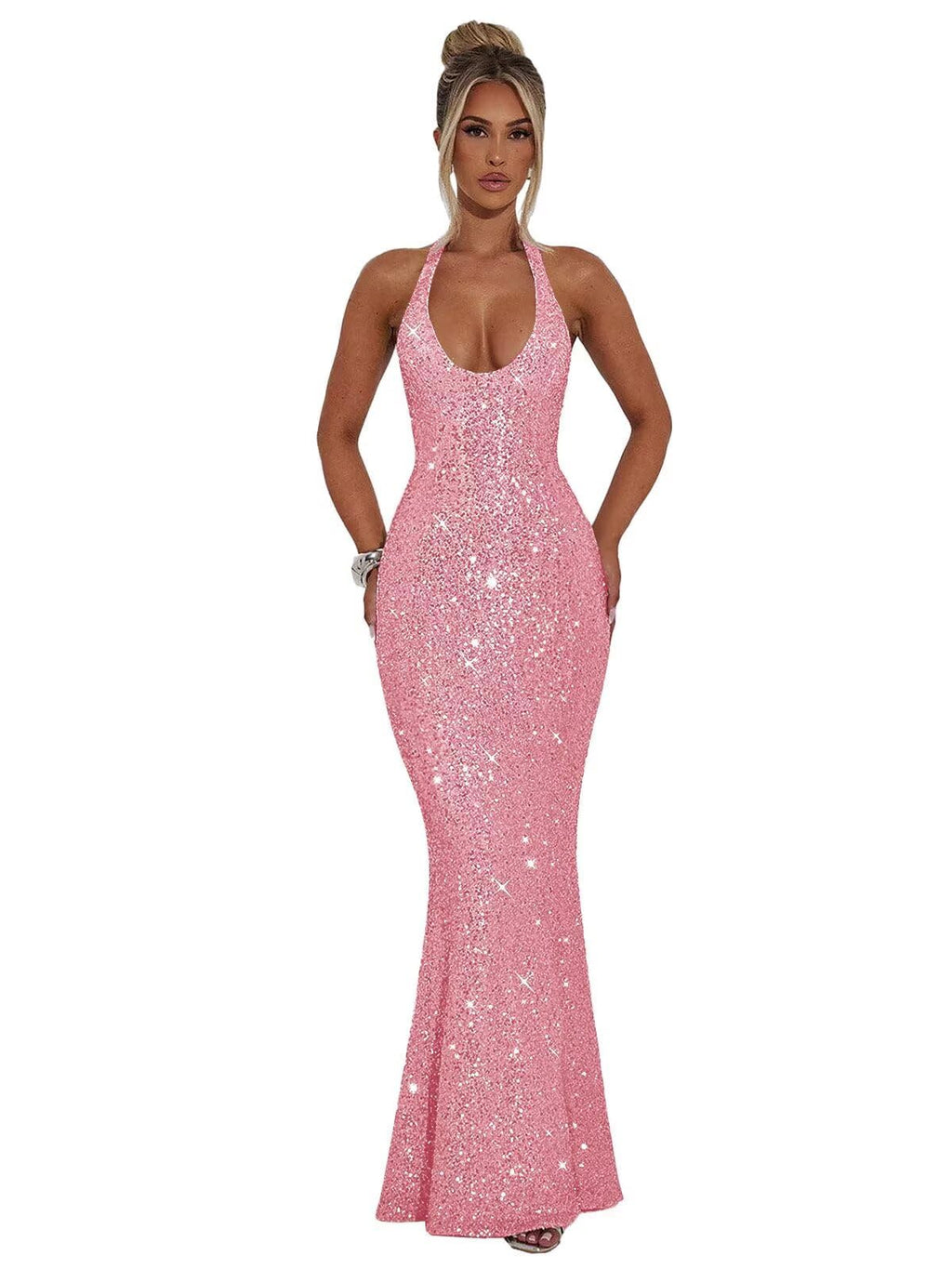 Halter Sequin Prom Dresses for Women Sparkly Corset Mermaid Formal Evening Cocktail Party Gowns Long Dresses for Party