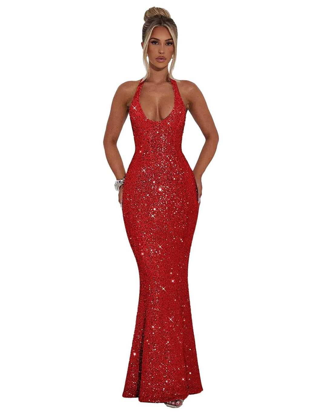 Halter Sequin Prom Dresses for Women Sparkly Corset Mermaid Formal Evening Cocktail Party Gowns Long Dresses for Party