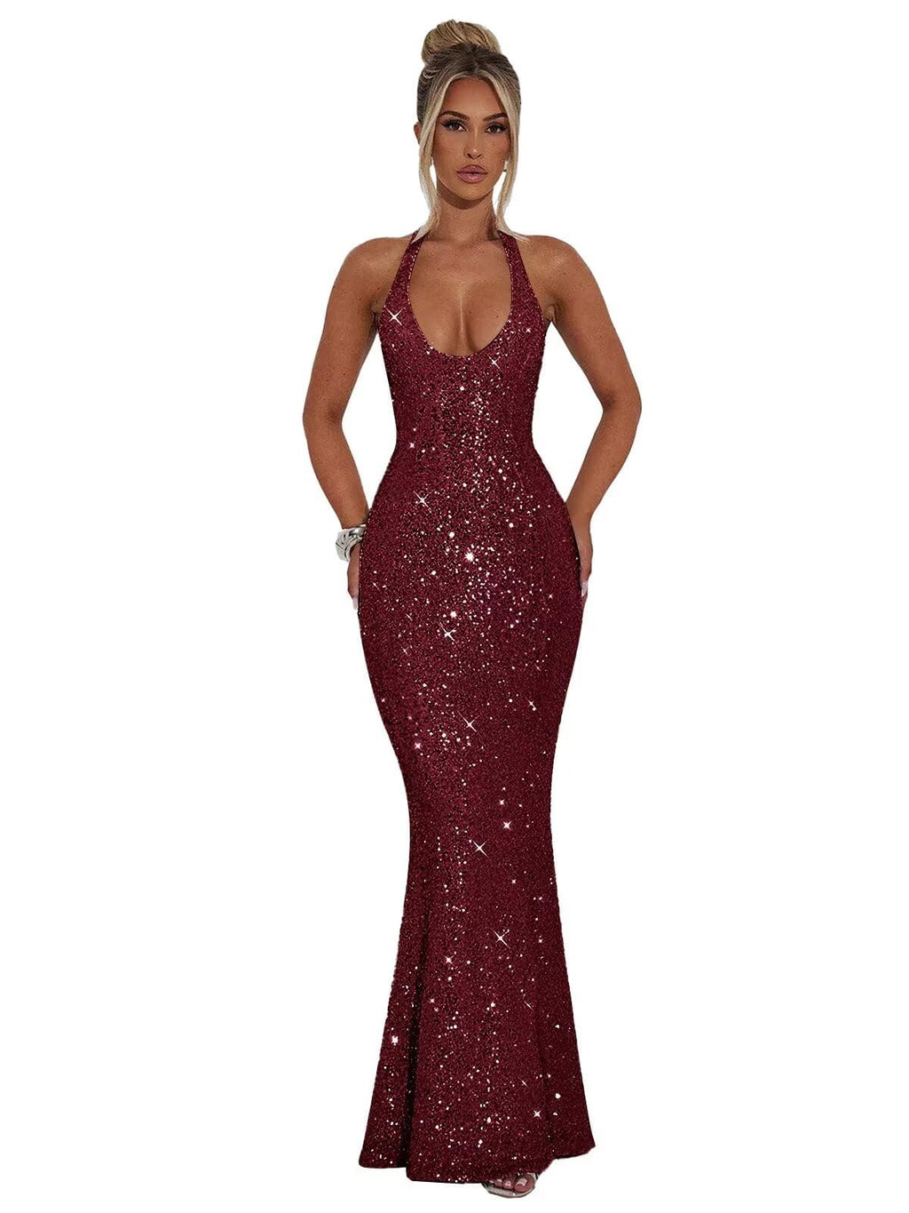 Halter Sequin Prom Dresses for Women Sparkly Corset Mermaid Formal Evening Cocktail Party Gowns Long Dresses for Party