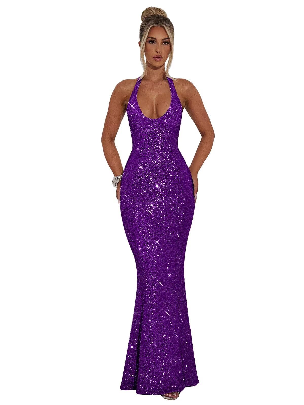 Halter Sequin Prom Dresses for Women Sparkly Corset Mermaid Formal Evening Cocktail Party Gowns Long Dresses for Party