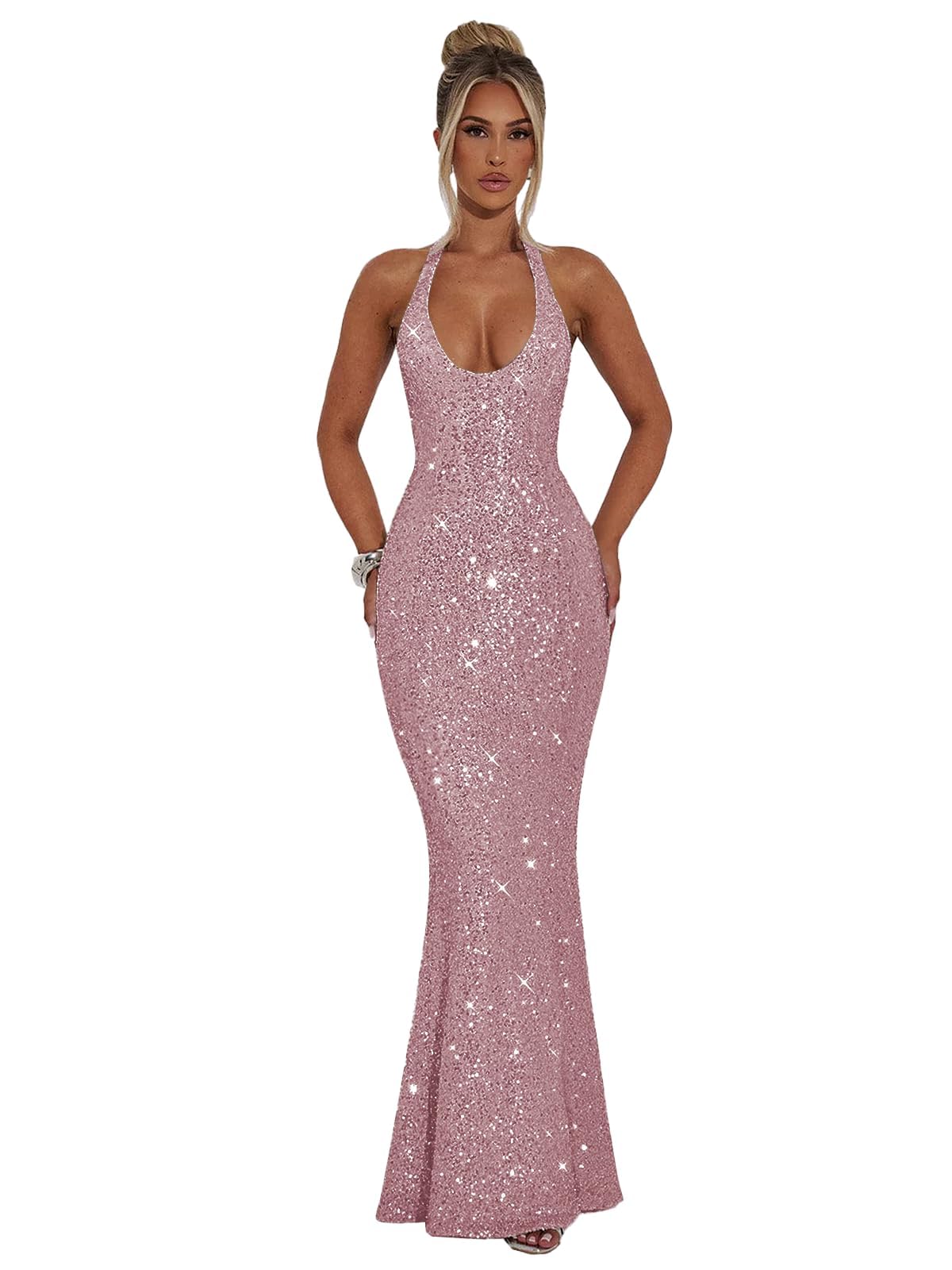 Halter Sequin Prom Dresses for Women Sparkly Corset Mermaid Formal Evening Cocktail Party Gowns Long Dresses for Party