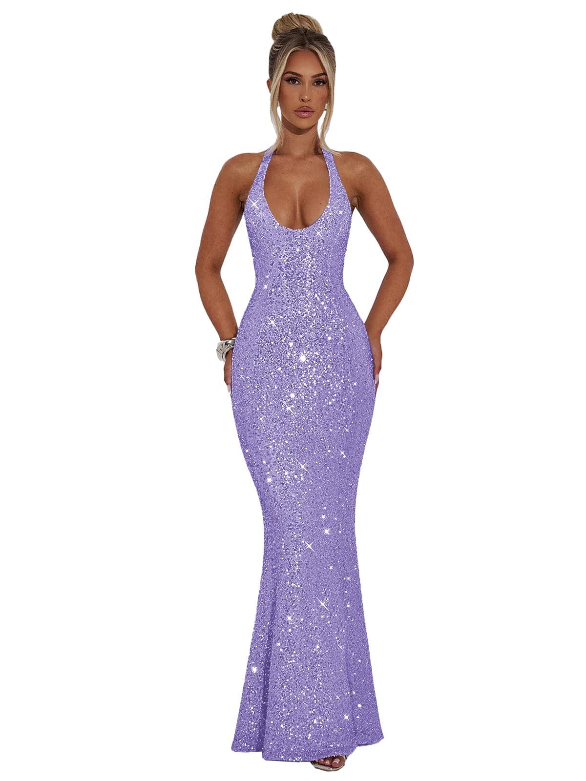 Halter Sequin Prom Dresses for Women Sparkly Corset Mermaid Formal Evening Cocktail Party Gowns Long Dresses for Party
