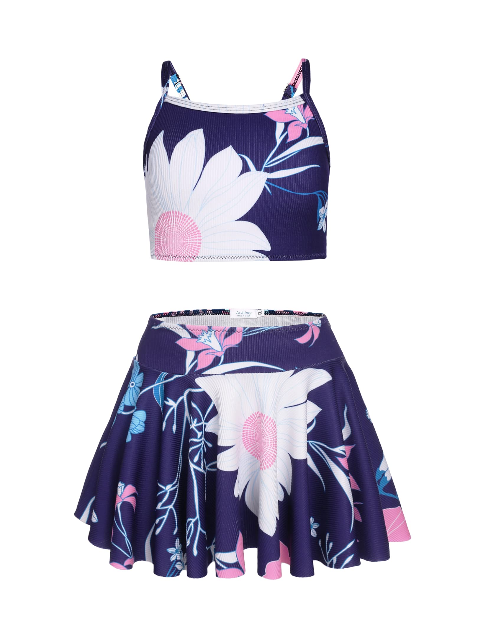 Girls’ Floral Tankini Swimsuit Set with Skirt – Hawaiian-Inspired 2-Piece Swimwear
