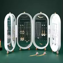 Vintage Foldable Jewelry Organizer Box with Mirror