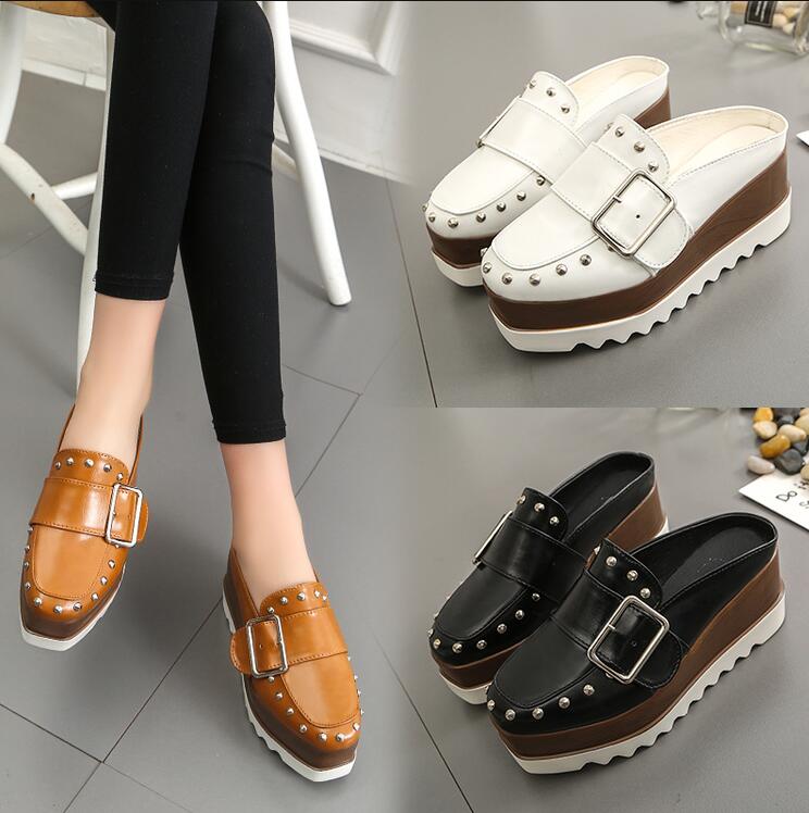Women's Rivet Wedge Platform Thick Sole Shoes