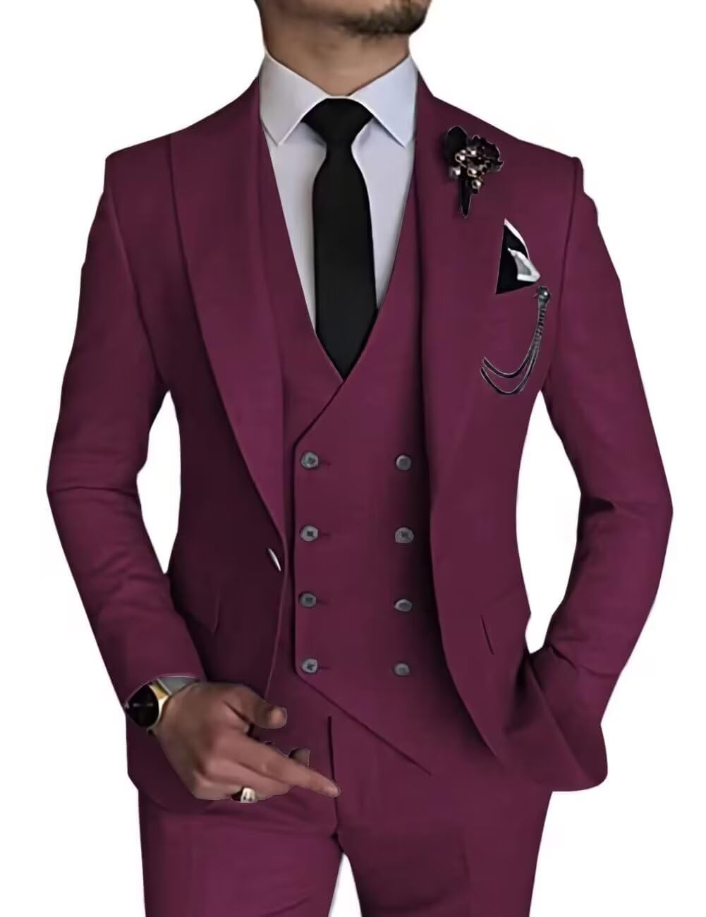 The Sovereign — 3-Piece Slim Fit Burgundy Tuxedo Set