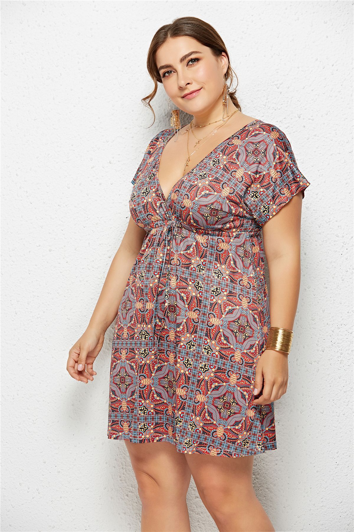 The Soirée — Printed Deep V-Neck Wrap Dress