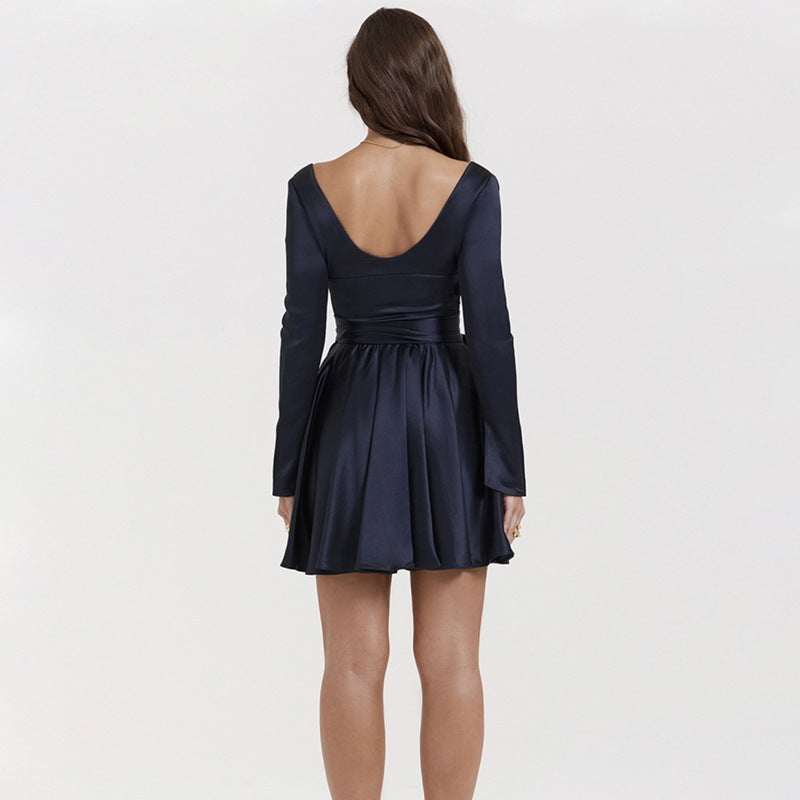 The Mystique — V-Neck Backless Dress with Waist Tie for Effortless Elegance