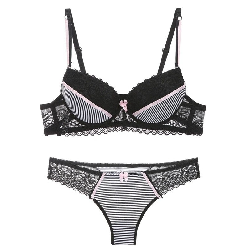 The Dentelle — Striped Lace Bra & Panty Lingerie Set