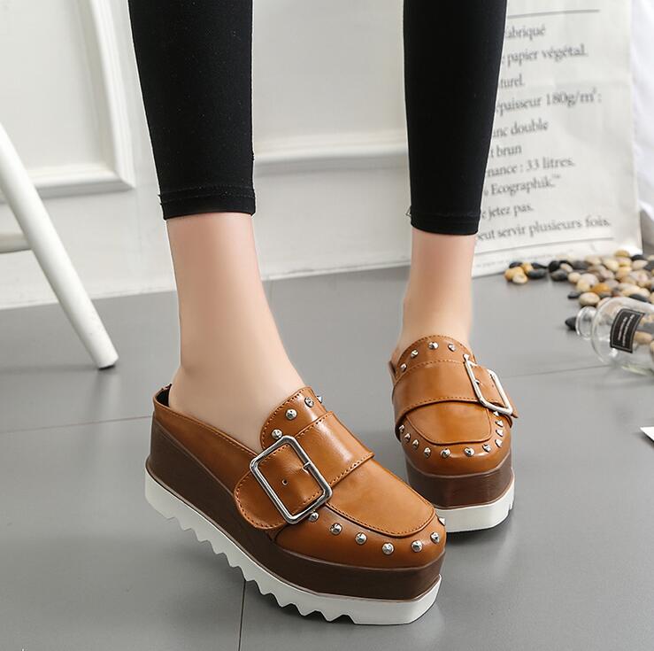Women's Rivet Wedge Platform Thick Sole Shoes